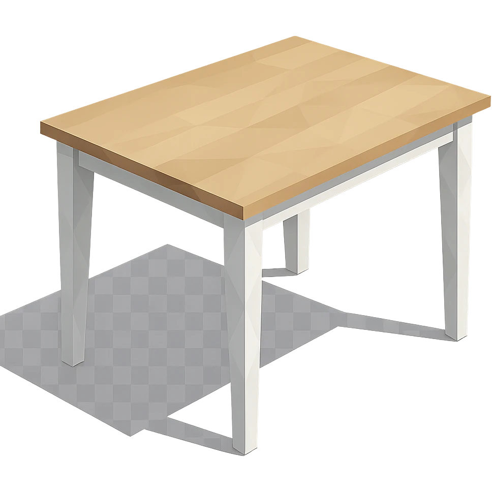 rectangle kitchen table with white legs and light wood top in low-poly polygonal style emoji