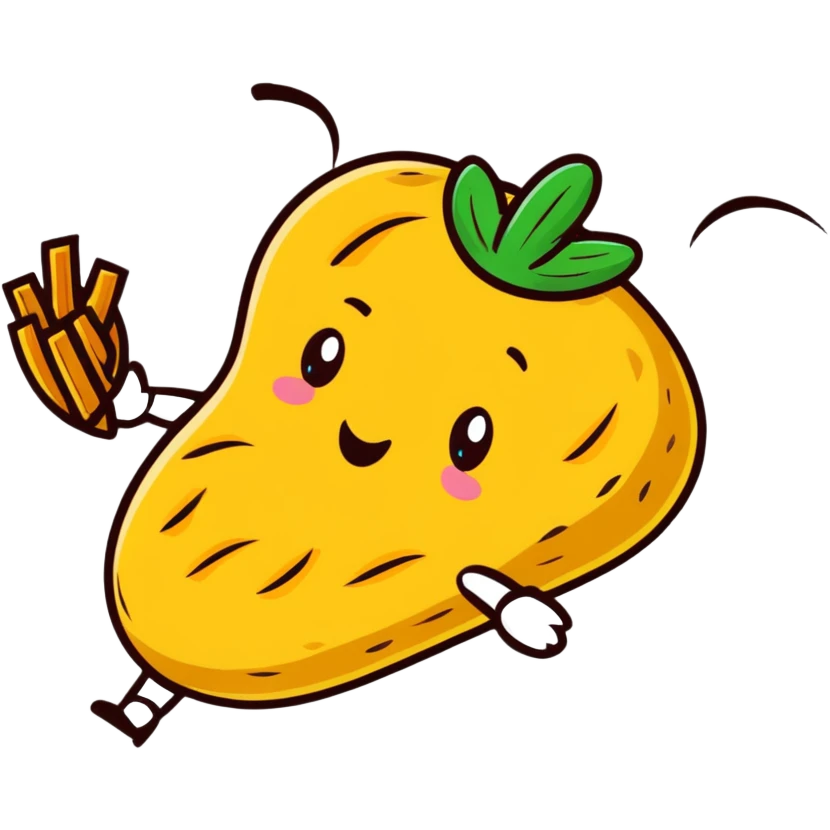 peanut character flying on a potato with fries emoji