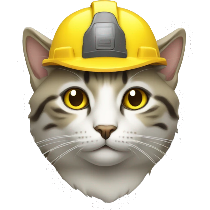 worker cat head with yellow  hard hat emoji
