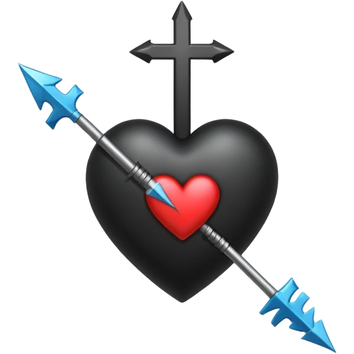 Black heart with cross arrow. Don't use red colour . Use normal Arrow which goes from one side and come out of other . Don't use fancy arrow. Make it that it goes from bottom right to come on top left. Don't use red colour  emoji