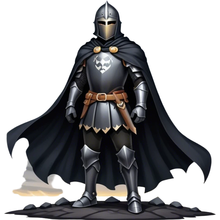 A shadowy knight with a black cape, standing in a stormy battlefield emoji