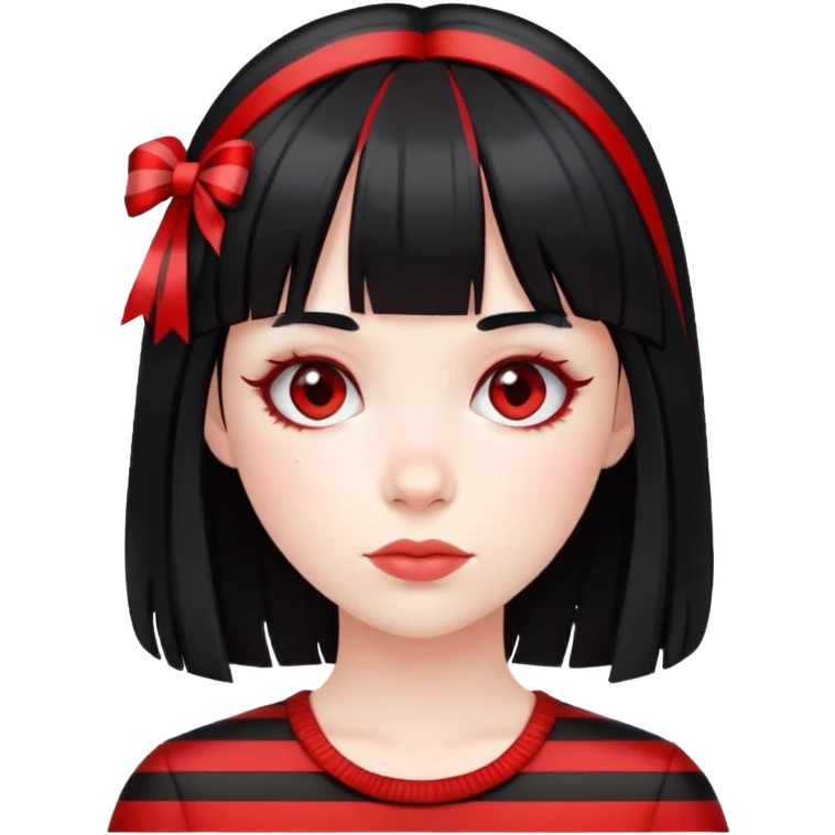 Pale girl, black hair with red striped hair and bangs emoji