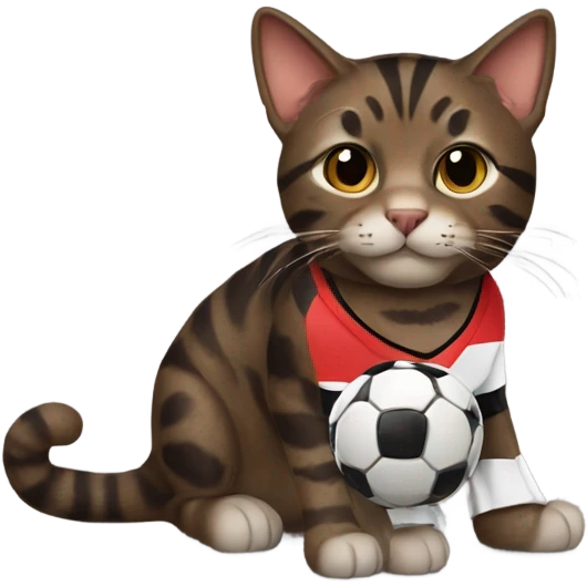 Dark brown tabby cat wearing a soccer jersey emoji