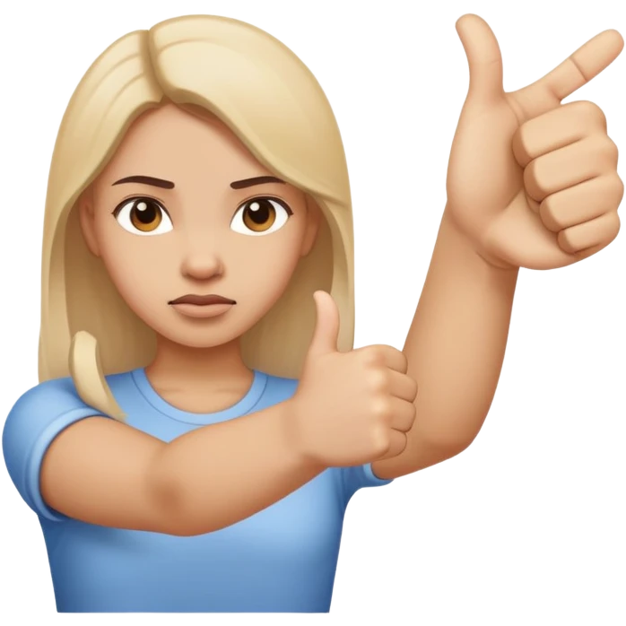 Girl showing conflicting opinions with one hand giving definite thumbs up and other hand giving definite thumbs down, uncertain facial expression emoji