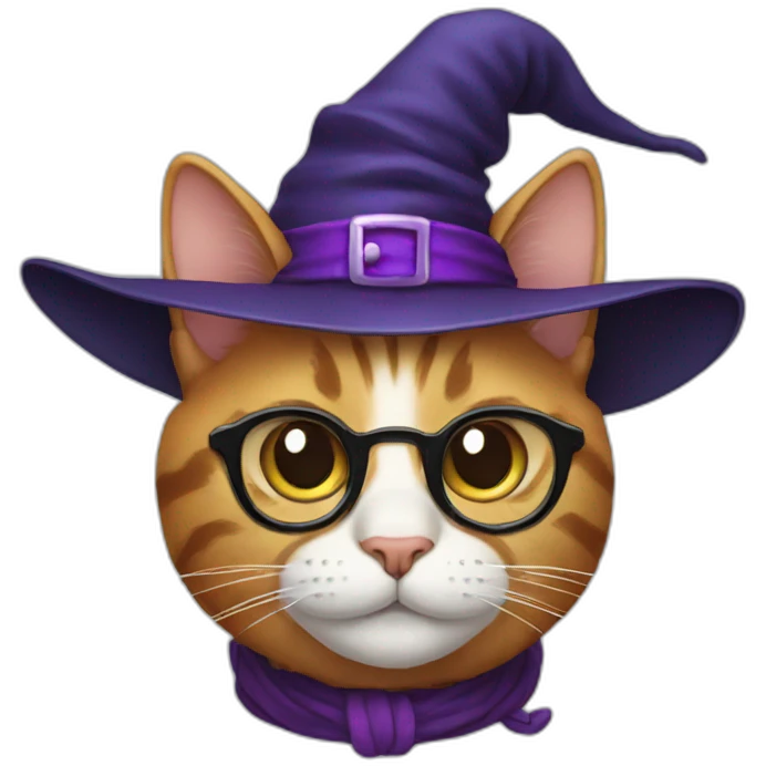 smiling cat with glasses and witch hat emoji