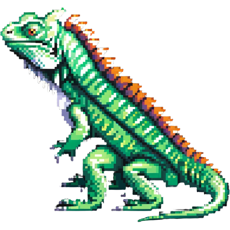 Pixelated iguana with green scales and spikes emoji