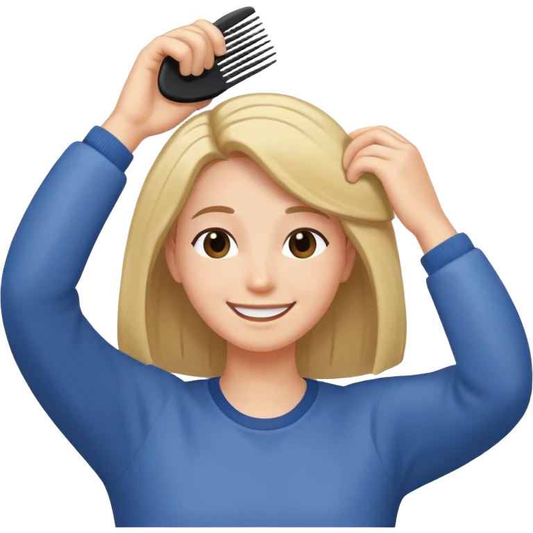 person combing their hair, smiling, simple and expressive emoji