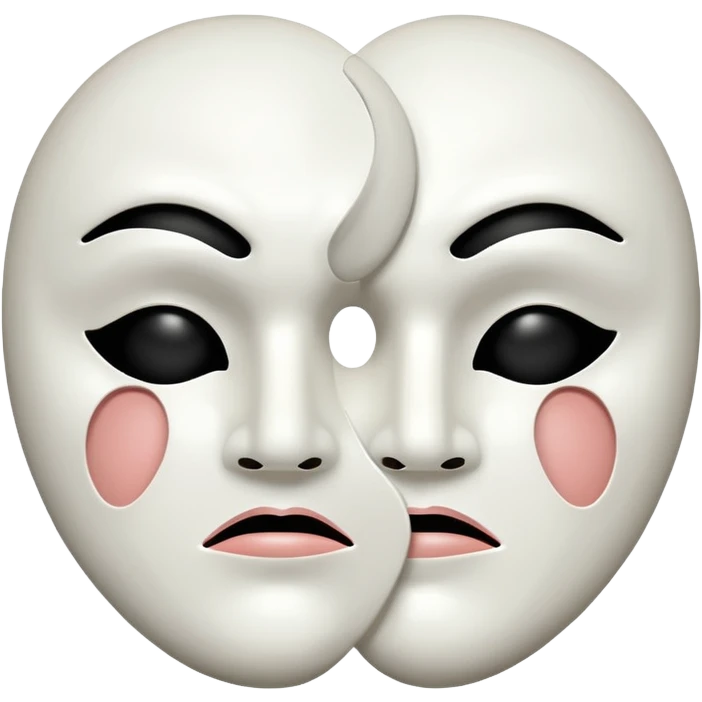 Half happy half sad solo white theater mask with hollow mouth and hollow eyes emoji