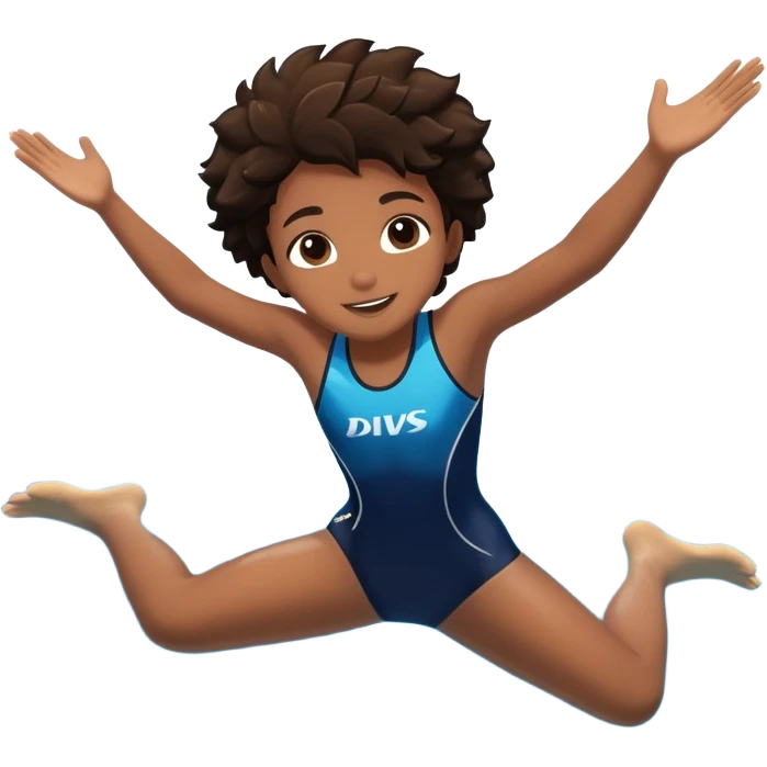 A young person leaps boldly into a sparkling pool named “Confidence,” arms wide, surrounded by skilled divers mid-air. Though less experienced, their fearless energy shines, symbolizing the courage to grow alongside greatness. emoji