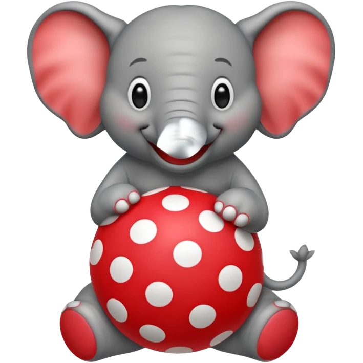 Create a cute emoji of a smiling cartoon elephant balancing a red patterned ball on its trunk emoji