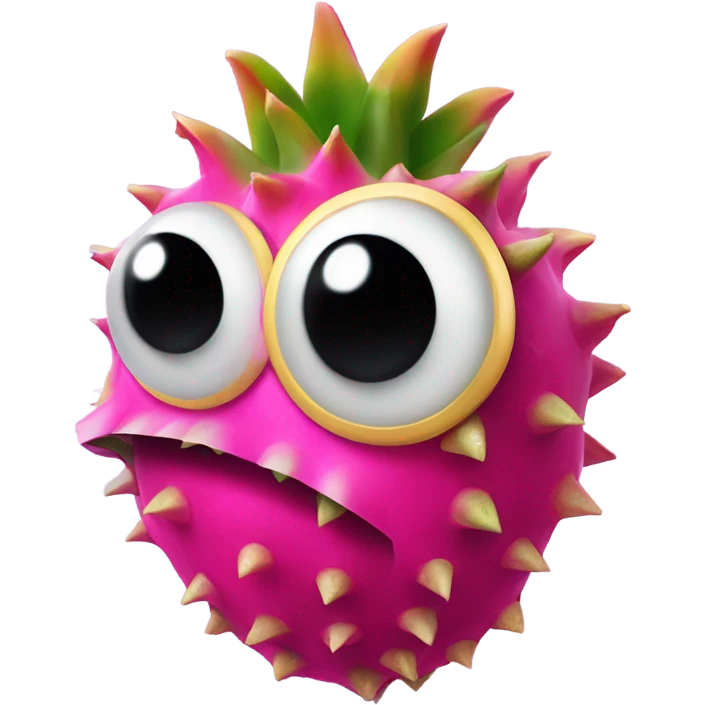 3D elegant Pitahaya with large shiny eyes 👀 one hand holds the mirror with its reflection 🪞 emoji
