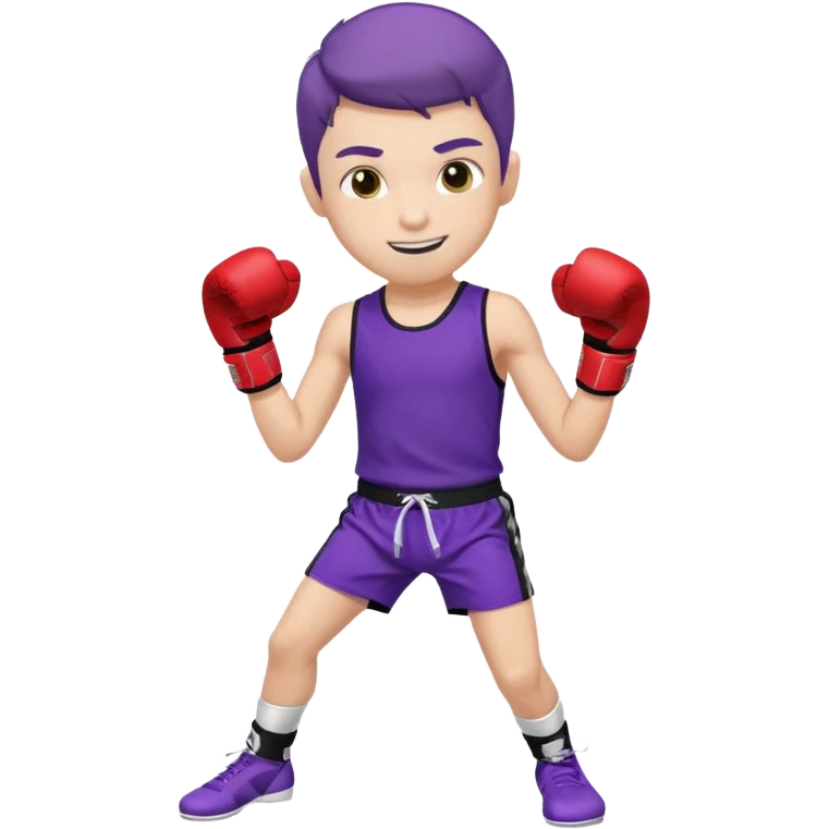 now make a boy whose white smiling in purple kickboxing full shirt with Fighting HARD on the shirt emoji
