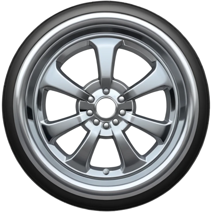 A chrome car wheel emoji, polished silver metal rim, smooth circular shape, minimal futuristic design, soft reflections, iOS emoji style, centered on white background, ultra clean look emoji