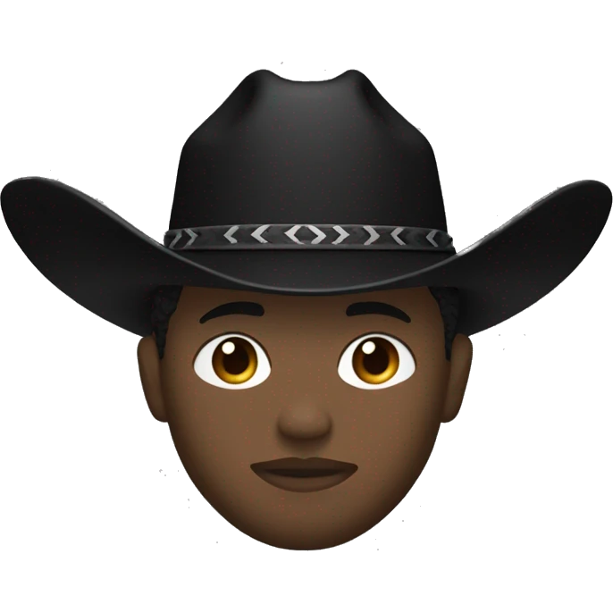 a black guy with light skin tone, wearing a black cowboy hat and a black bandana covering the lower part of his face. A dark brown poncho is visible. Angle: head only, accent on the face emoji