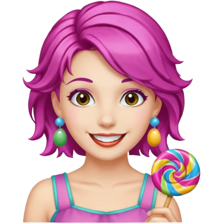 colorful hair woman with candy accessories, not holding a candy emoji