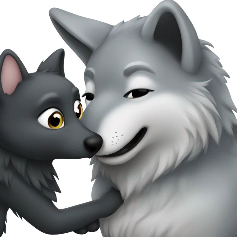big soft grey wolf kissing a small black bunny emoji
