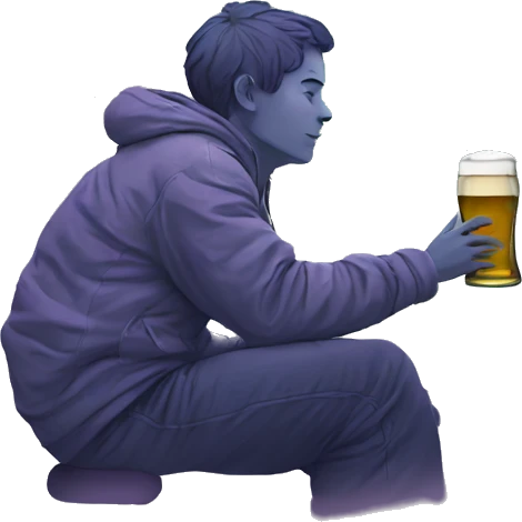 Person sat on a nebula drinking beer, line drawn style emoji