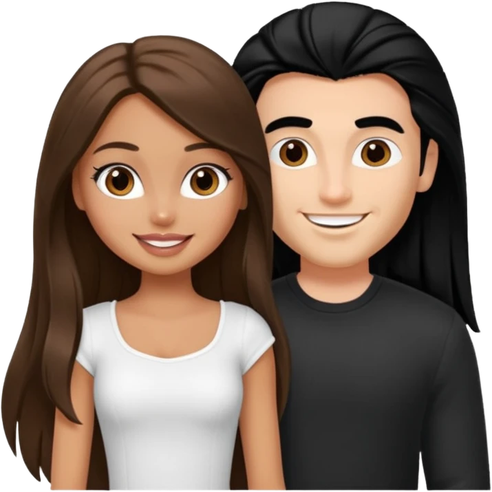 a pretty tan bratz girl with long brown hair and white bratz man with black hair emoji