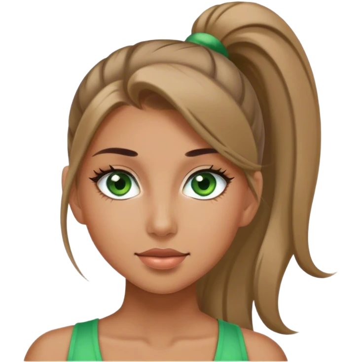 Very pretty girl with a high ponytail and long eyelashes and green eyes and tan skin emoji