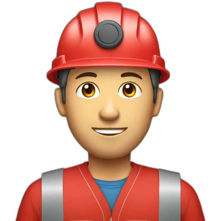 Industrial professional mechanical fitter working with a helmet and red clothing emoji