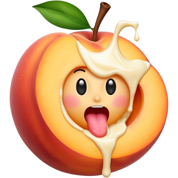 Sexual peach filled with cream spilling out and the tongue emoji licking the cream black emoji