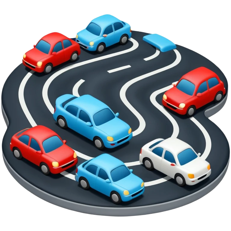 3D traffic icon, simple cars on road, traffic jam concept, smooth rounded shapes, minimal 3D style, blue white and black colors, small red accents for alerts, Waze style, clean design, no background
 emoji