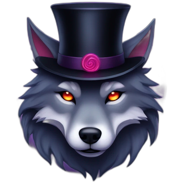 demonic wolf with pentagram top hat and a mysterious night emoji
