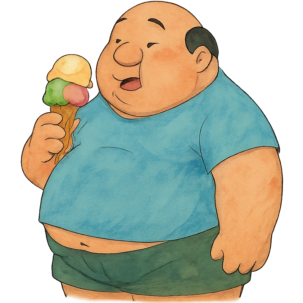 fat man with ice cream, inspired by Lilo and Stitch emoji