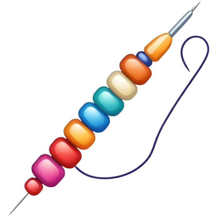 Create an icon that represents the hobby of beadwork, including colorful beads, thread, and a beading needle or tool. The design should capture the essence of beadwork with an artistic, crafty vibe. The icon should be simple yet detailed, showcasing the creativity and precision involved in beadwork. The background should be transparent. emoji