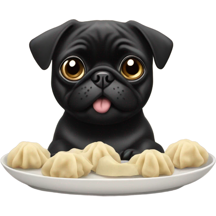 Black pug eating Chinese food dumplings  emoji