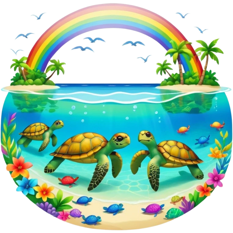 Rainbow on a paradise island with turtles  emoji