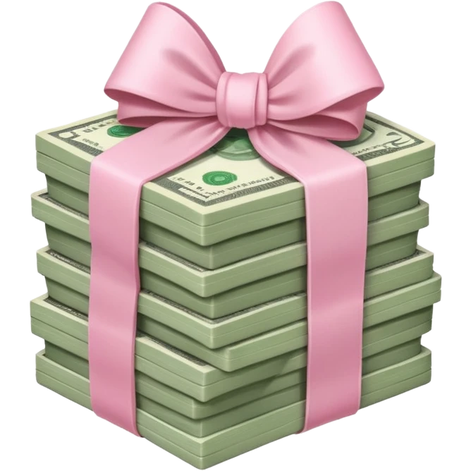 stack of money with light pink bow around it emoji