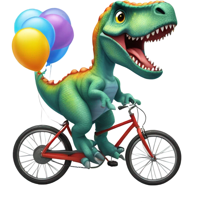Dinosaur riding bike with balloon emoji