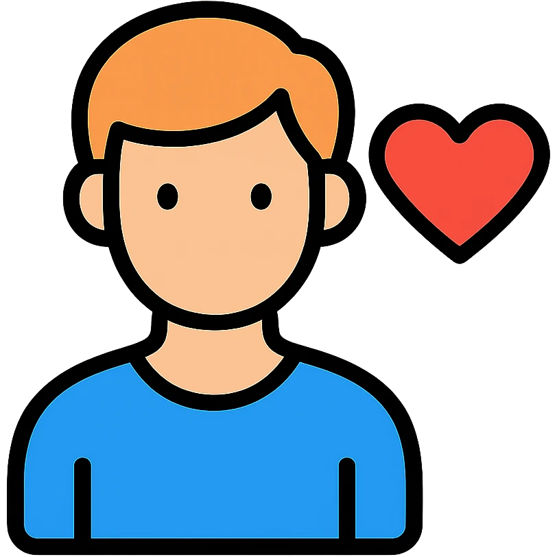 Boyfriend icon with heart, simple male figure for relationship status emoji