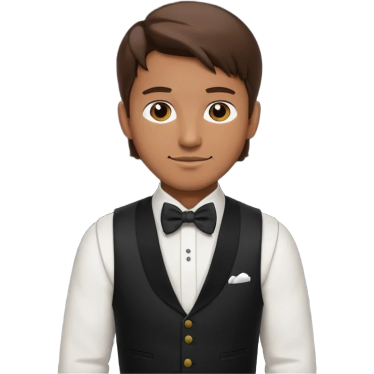 a bartender man with bow tie and vest, having brown hair















 emoji