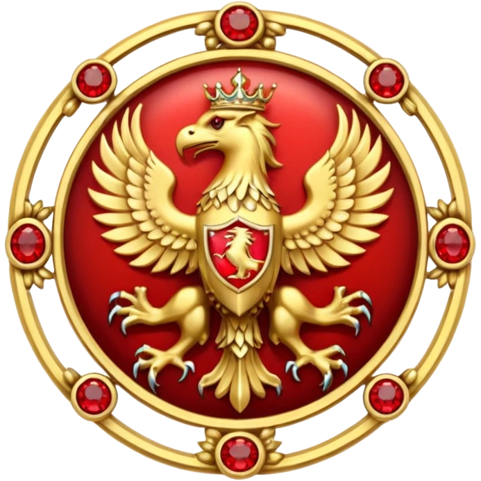 Golden griffin crest / brosch in a circle with red gems and no background emoji