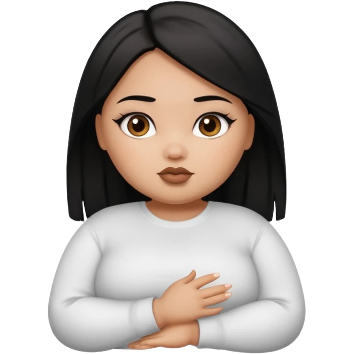 fat brown pretty bratz girl with black straight hair and white full sleeve emoji