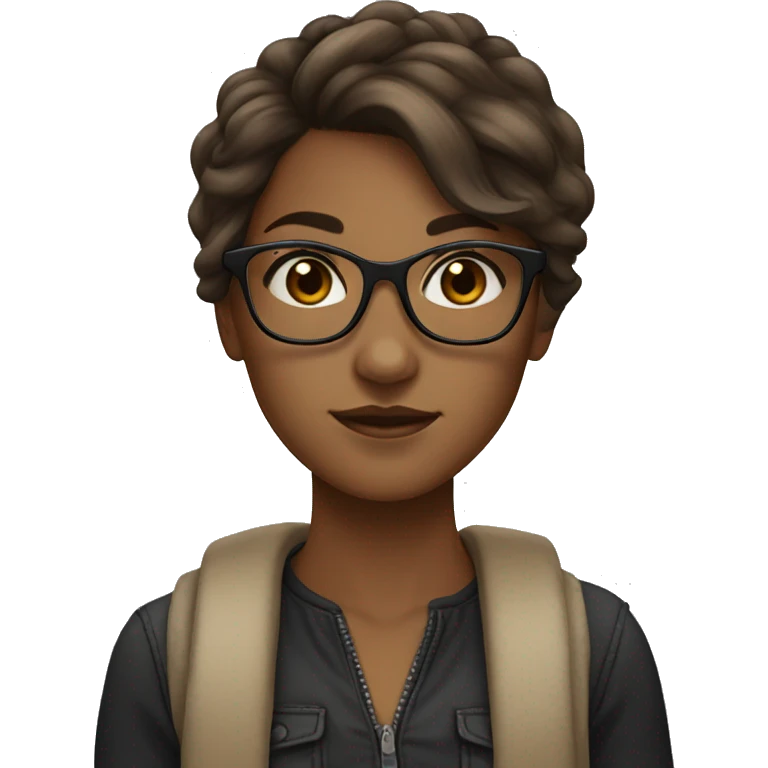 brown hair girl, black glasses, brown eyes, fair skintone emoji