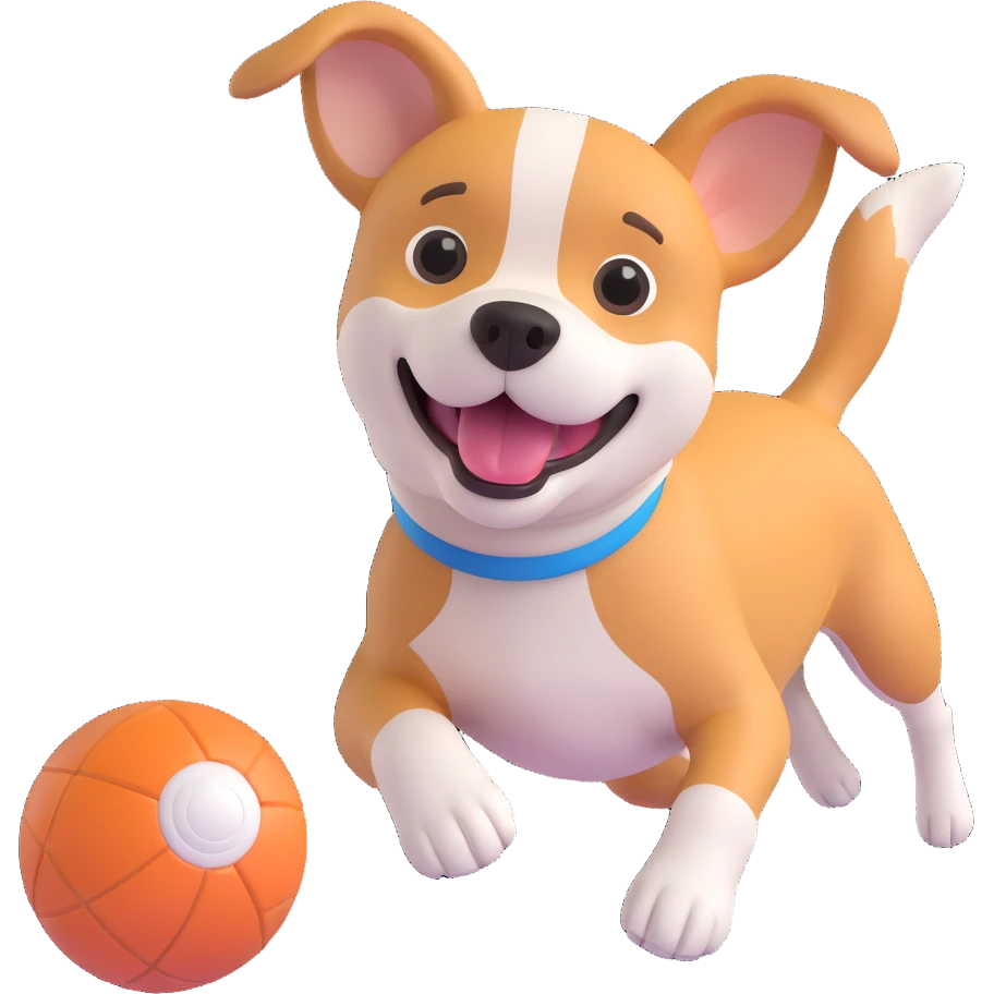 dog chasing ball in forrest, close up pose emoji