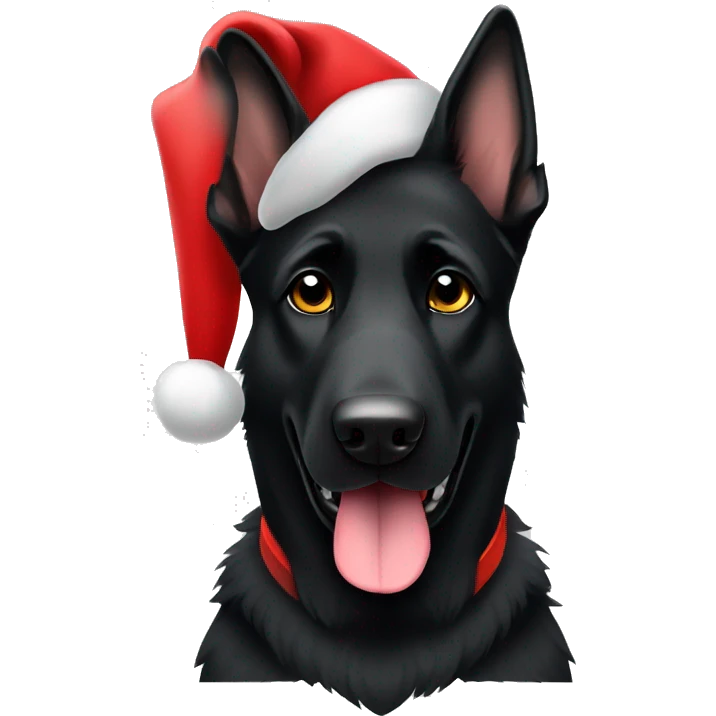 Black german shepherd with santa hat emoji