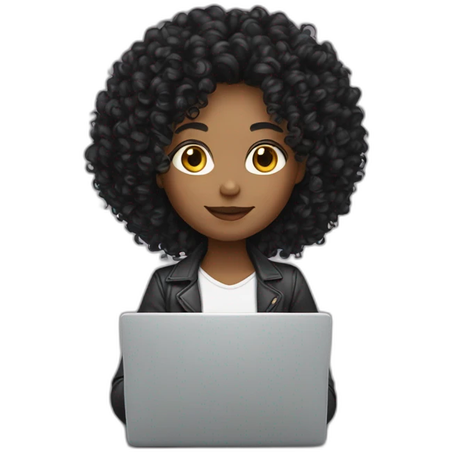 black curly hair white skin working on laptop emoji