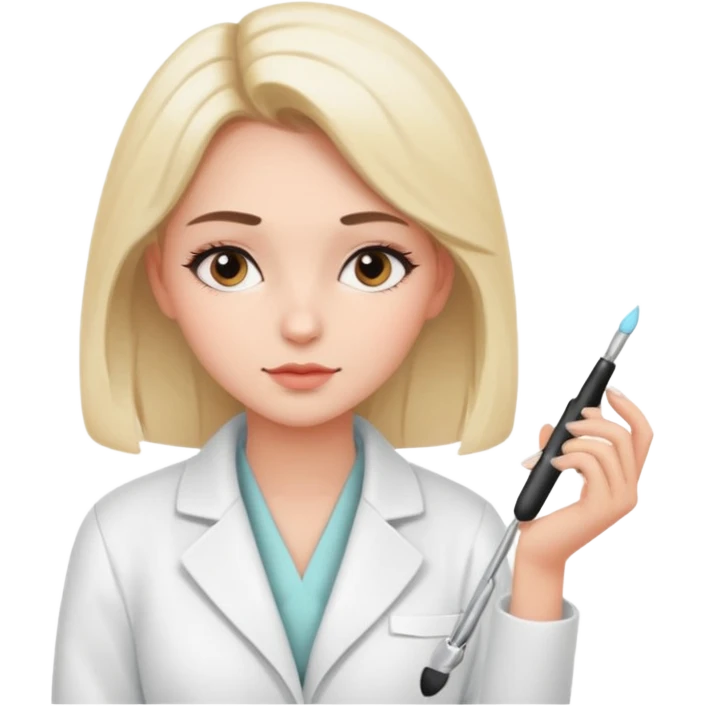 girl cosmetologist, thoughtful expression, soft colors, beauty clinic vibe thinking pose emoji