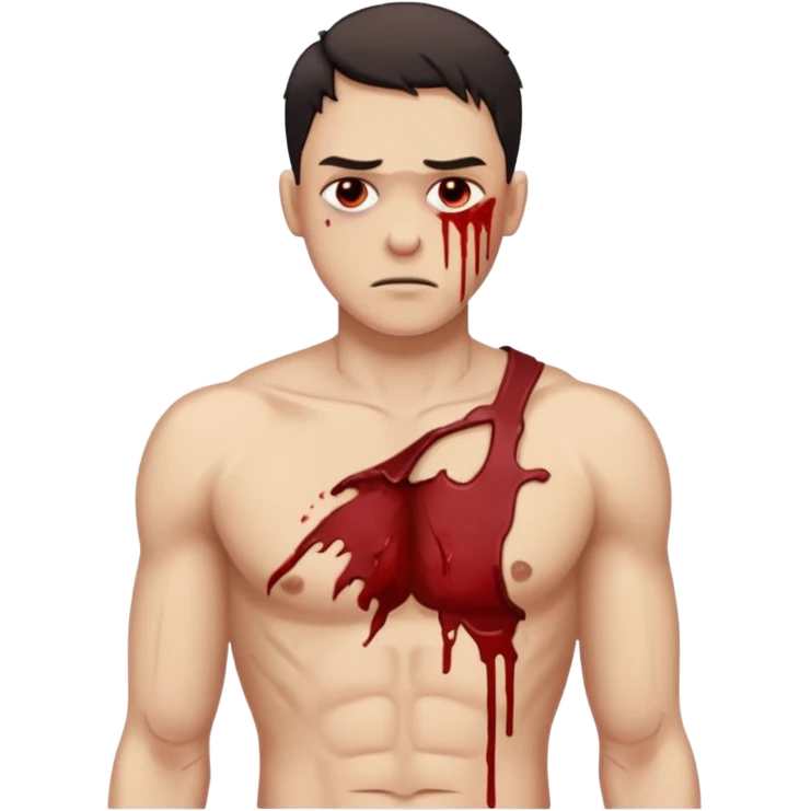 A man who is fallen back side with blood on chest emoji