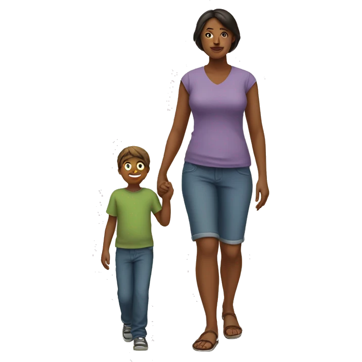 mom and son side pose walk emoji