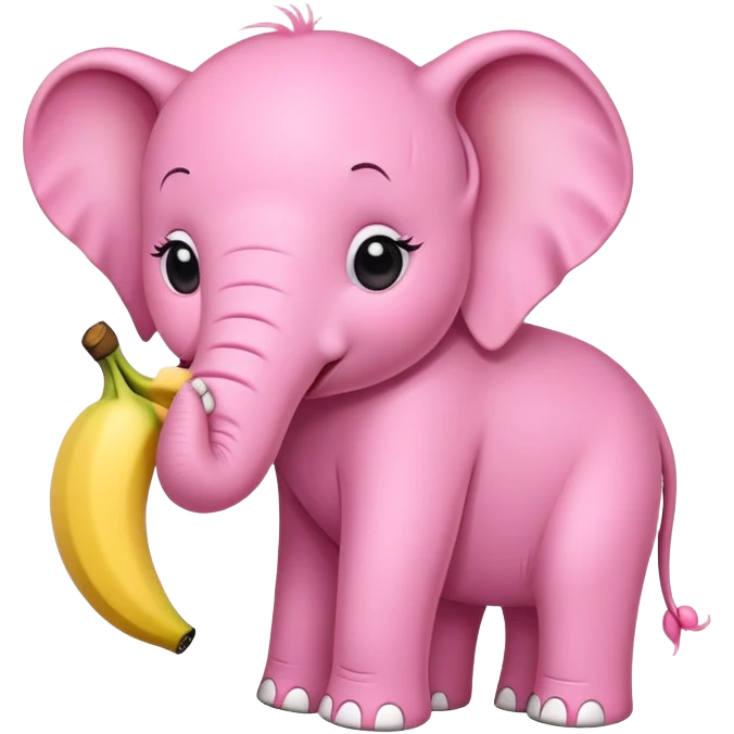 Make a sticker of a pink elephant eating a banana. emoji