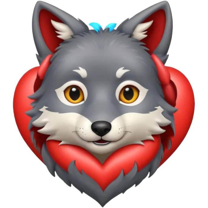 cute dark grey wolf inside heart emoji