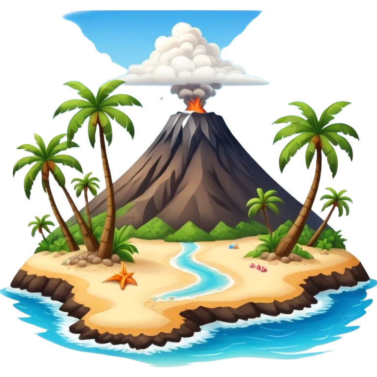 Tropical Hawaiian island with palm trees, volcano, and beach emoji