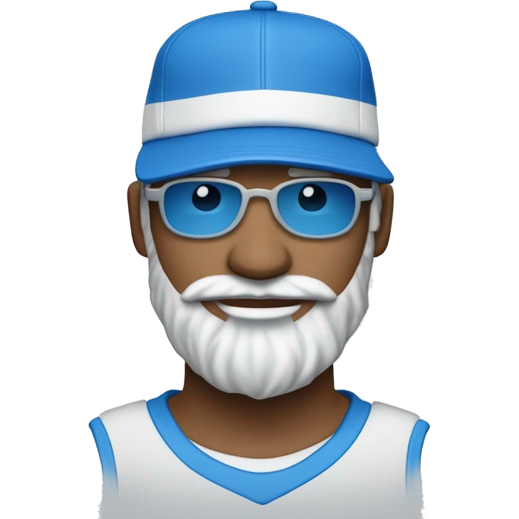 Homme de couleur blanche avec une petite barbe naissante portant des lunettes bleues , une casquette bleu , un survêtement Jordan bleu et des baskets bleues  emoji