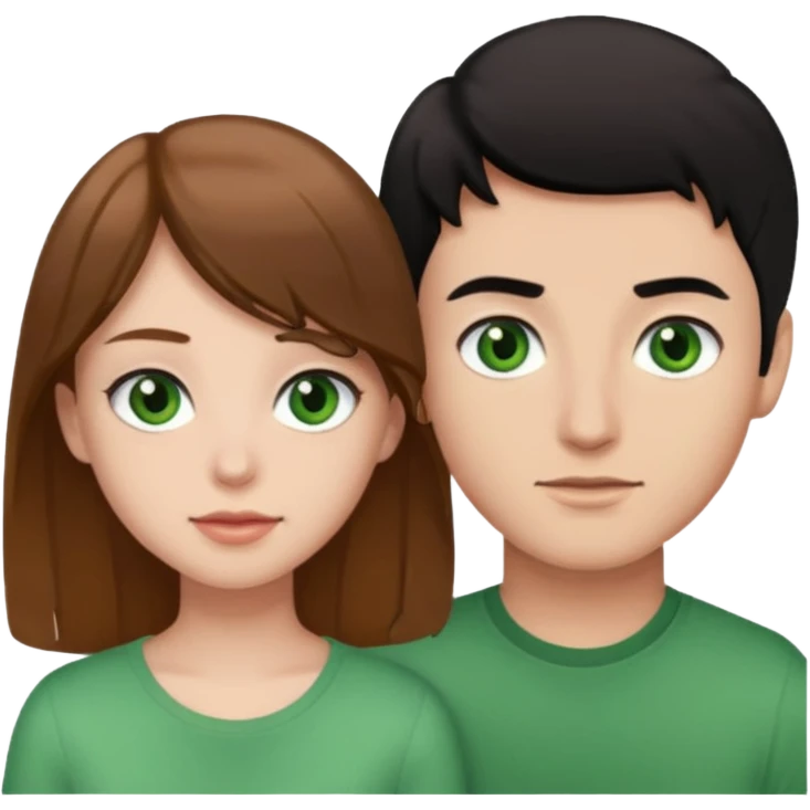A boyfriend with light brown hair and green eyes next to his girlfriend with black eyes and black hair emoji