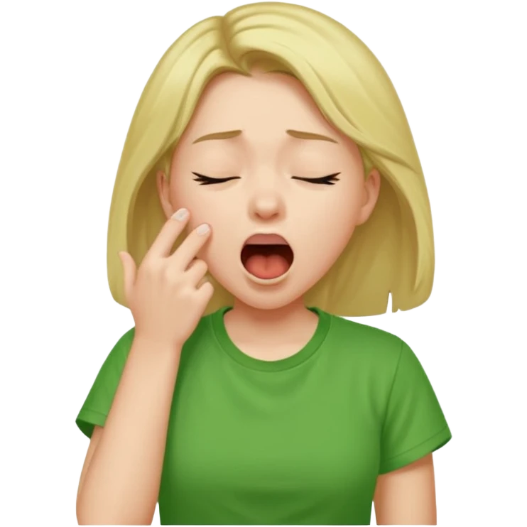 yawning girl, green t-shirt emoji